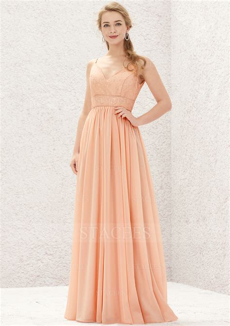 A Line Illusion Neck Chiffon Longfloor Length Bridesmaid Dress With Appliqued Pleated