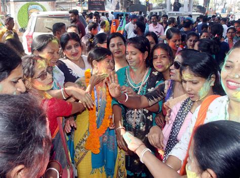 Party Workers Celebrate As Ruling Bjp On Course To Massive Victory In