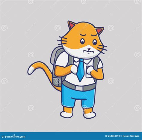 Cute Cat Student Upset Sad. Cartoon Animal Student Concept Isolated Illustration. Flat Style ...