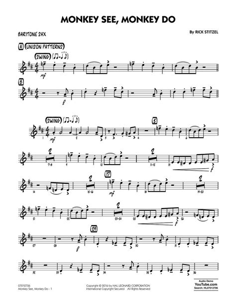 Rick Stitzel Monkey See Monkey Do Baritone Sax Sheet Music And