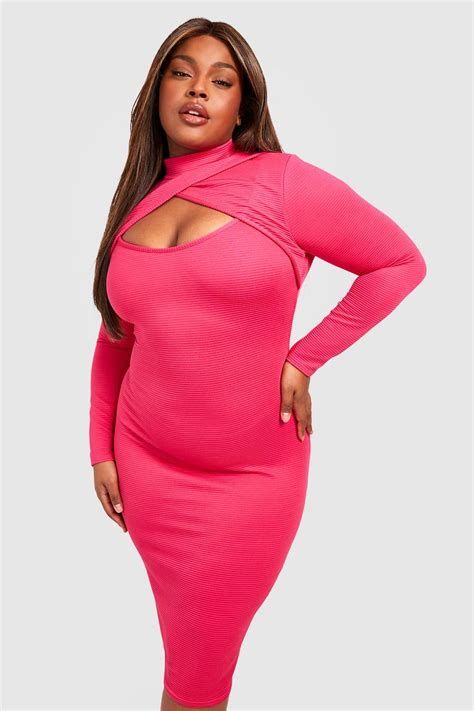 Plus Jumbo Rib Cutout Midi Dress Boohoo