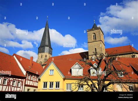 The Historic Old Town Of Muennerstadt With A View Of The Church Of St