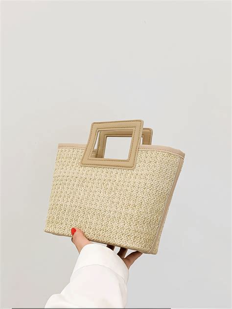 Contrast Binding Double Handle Straw Bag SHEIN UK