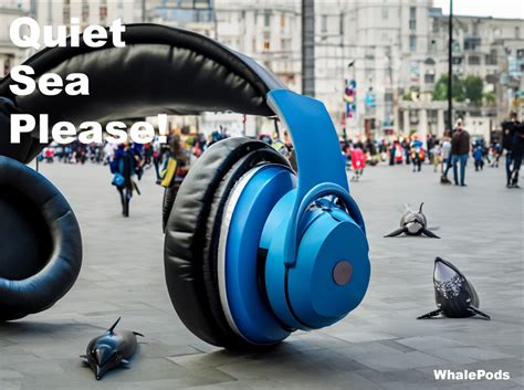 A Busy City Centre With Giant Whale Sized Headphones In The Middle