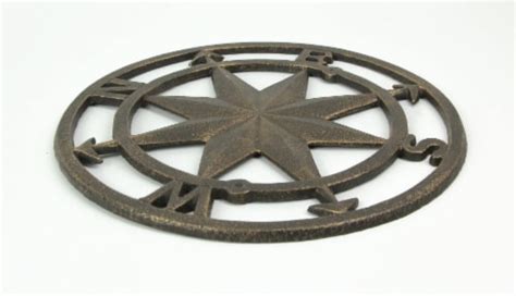 Antique Bronze Finished Cast Iron Nautical Compass Rose Wall Hanging 11 5 Inches In Diameter