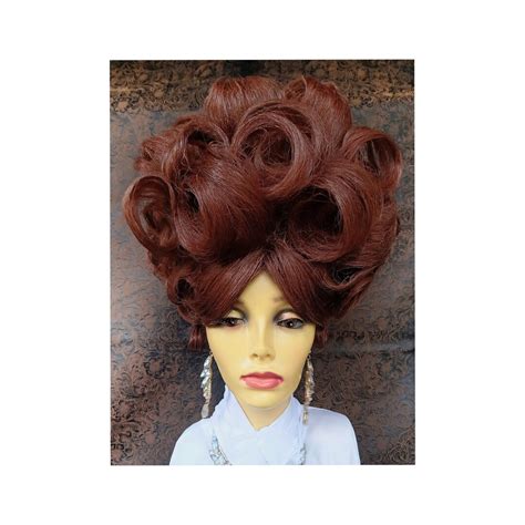 Dramatic Drag Queen Up Do Bouffant Copper Red Styled Banged Drag Wig