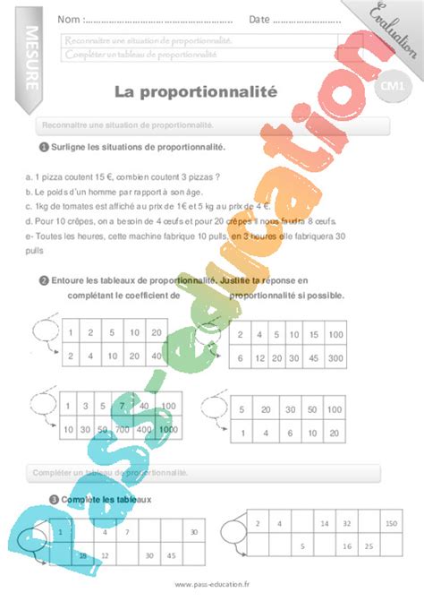 Evaluation Proportionnalit Cm Cycle Bilan Et Controle Corrig 9120 The