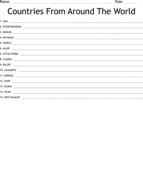 Countries From Around The World Word Scramble Wordmint