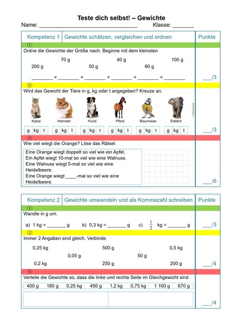 Differenzierte Übungskartei Gewichte Klasse 3 Grundschule