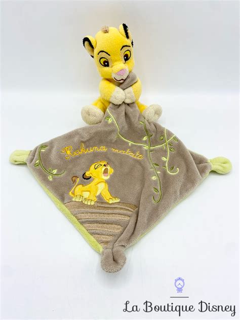 Peluche Doudou Simba Le roi lion Disney Hakuna Matata carré marron