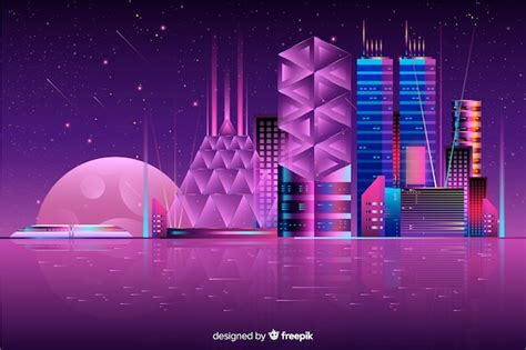 Fondo De Ciudad Futurista De Noche Vector Gratis