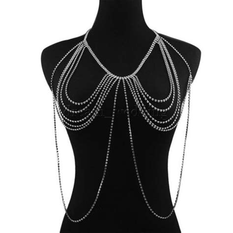 Frauen Büstenhalter Körper Kette Sexy Kristall Straß Bikini Kette Silber eBay