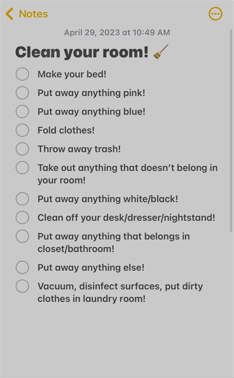 Clean Your Room Checklist