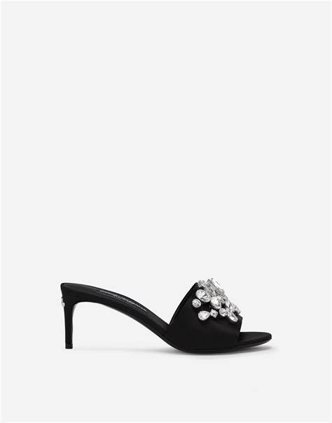 Satin Mules With Embroidery In Black For Women Dolceandgabbana®