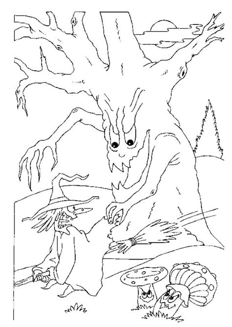 Coloriage Halloween Arbre Sorciere Scary Halloween Coloring Pages