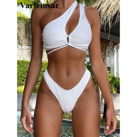 Sexy Wrinkled Crinkled Asymmetrical Bikini Female Swimsuit Women