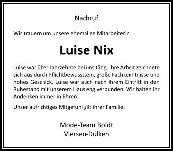 Alle Traueranzeigen F R Luise Nix Trauer Rp Online De