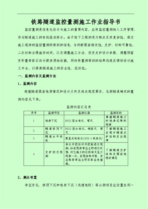 铁路隧道监控量测施工作业指导书土木在线