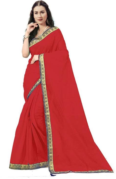 Buy Vkaran Women Red Solid Art Silk Saree Online At Best Prices In