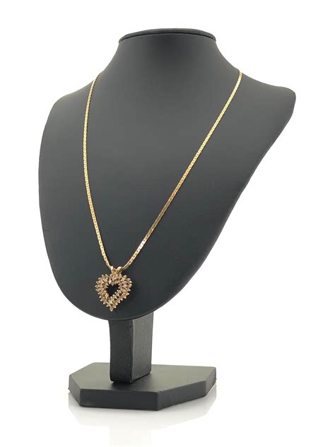 Lot 14k Yellow Gold And Diamond Heart Pendant Necklace