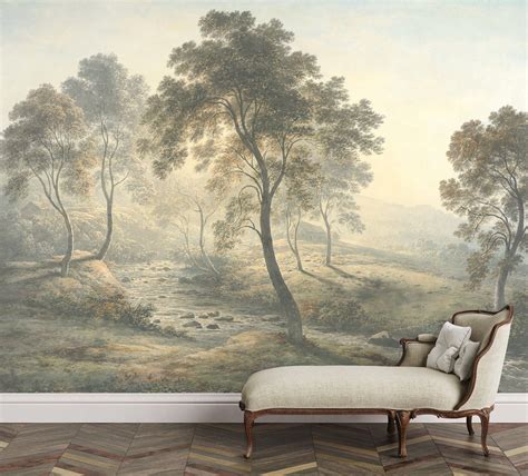 Sunny Day In The Hills Vintage Landscape Wallpaper Removable Peel And