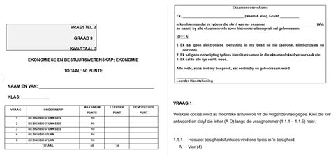 Graad 9 Ekonomiese En Bestuurswetenskappe EBW September Vraestel 2