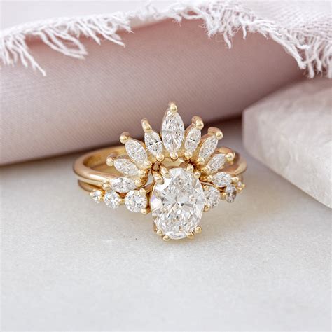 Oval Diamond Engagement Ring with Two Marquise Diamonds Wrap rings, Th