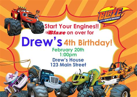 Blaze And The Monster Machines Invitation Blaze The Monster Machines Party Birthday