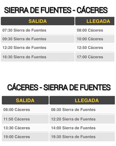 Horarios De La L Nea De Autob S Sierra De Fuentes C Ceres