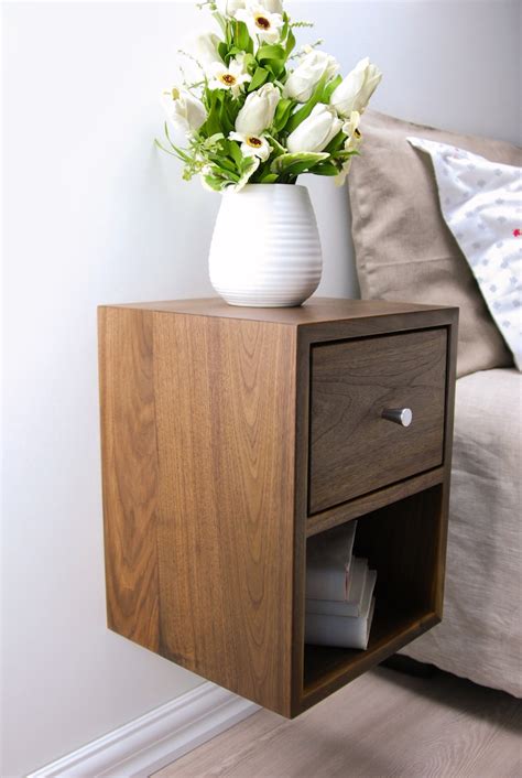 Solid Walnut Wood Compact Floating Nightstand With Drawer And Etsy Canada