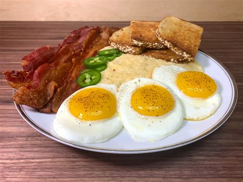 Bacon And Eggs With Cheese Grits And Toast Rbreakfastfood