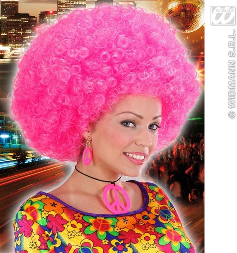 Ladies Massive Neon Pink Afro Wig 70s 80s Disco Nu Rave Fancy Dress Toptoy