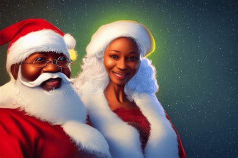 Beautiful African American Santa Claus and Mrs Claus Winter Christmas Atmosphere High Quality ...