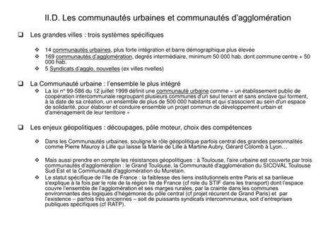 PPT II D Les communautés urbaines et communautés dagglomération