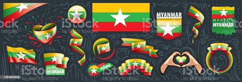 Vector Set Of The National Flag Of Myanmar In Various Creative Designs