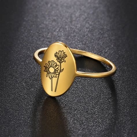 Anillos Con Sello Ovalado De Flor De Nacimiento De Meses Para Mujer