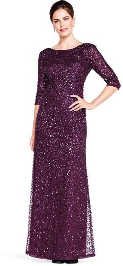 Adrianna Papell Scoop Back Sequin Gown With Three Quarter Sleeves