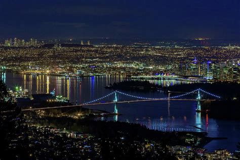 Aerial Night View at Vancouver Harbor Photograph by Alex Lyubar | Pixels