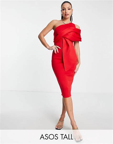 Asos Design Tall Midi Bleistiftkleid In Leuchtendem Rot Mit