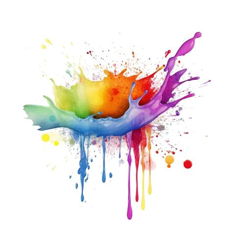 Flowing Colorful Watercolor Fluid Blot Splash Splatter Stain Brush Strokes Liquid On White