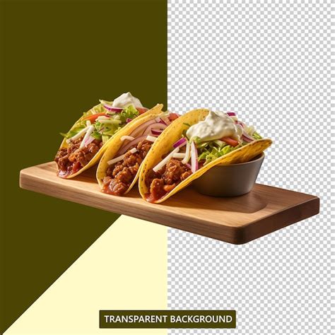 Une Photo De Trois Tacos Sur Un Plateau En Bois Avec Un Fond