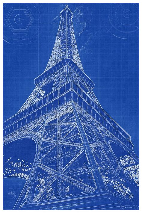 Blueprint Drawing Of Eiffel Tower In Paris Painting By Celestial Images