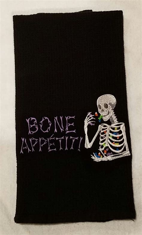 Bone Appetit Halloween Skeleton Kitchen Towel Etsy