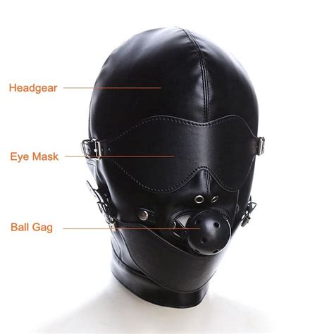 New Pu Leather Headgear Head Mask With Ball Gag Open Mouth Eye Mask Bondage Restraint Blind Mask