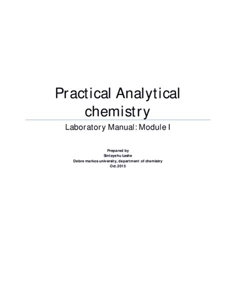 Pdf Practical Analytical Chemistry Lab Manual