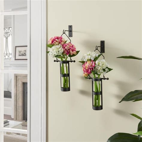 Urbanne Rustic Black Metal Wall Mount Hanging Glass Cylinder Decorative