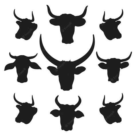 Premium Vector | Cow head silhouette black and white cows icons set