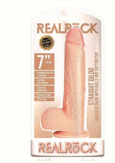 RealRock Curved Realistic Dildo With Balls And Suction Cup 7in