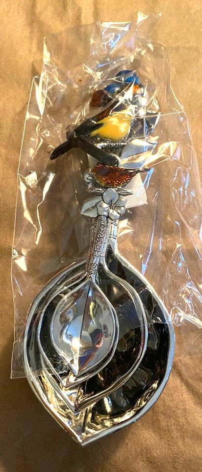 GANZ 4 Piece MEASURING SPOONS Enamel BIRDS Branches BRAND NEW IN BOX