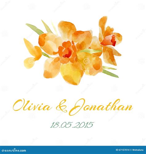 Wedding Invitation Watercolor With Flowers Stock Vector Illustration